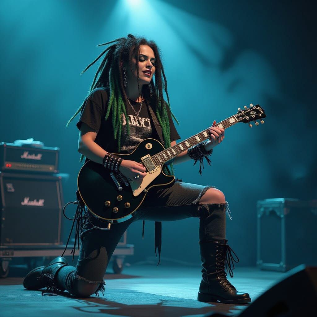 Gothic Woman Rocking Out on Guitar