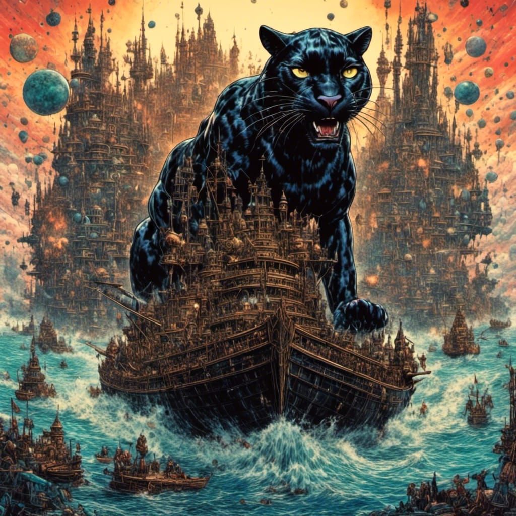 Anthro Cat Black Panther in Comic Style