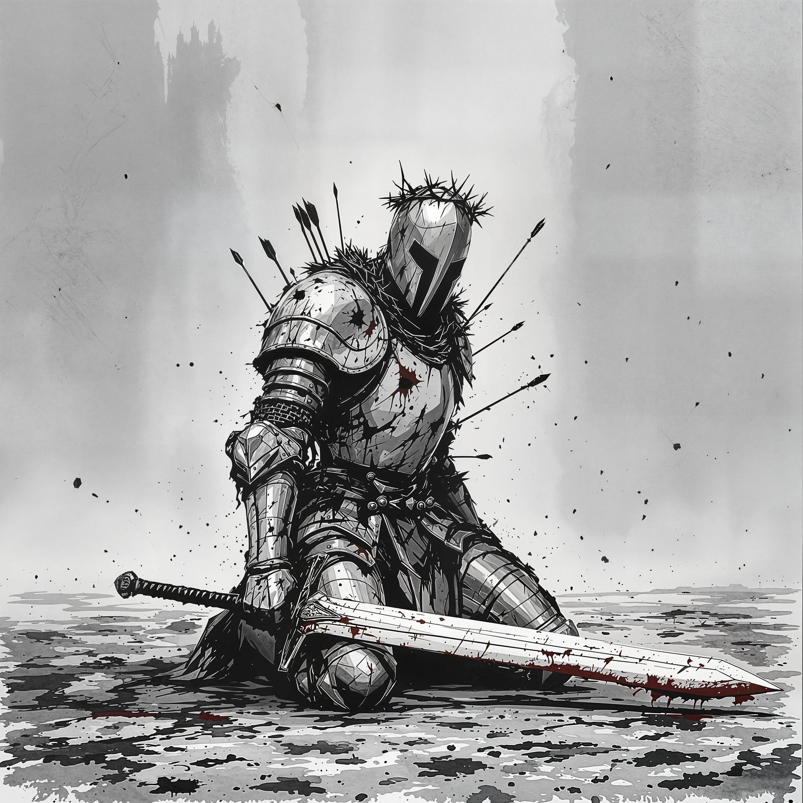War-Weary Knight in Dark Fantasy Anime Style