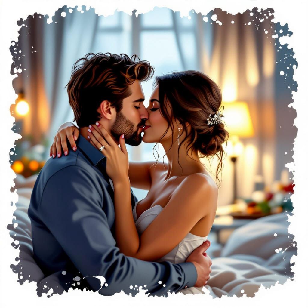 Romantic Couple Kissing Passionately in Sensual Setting