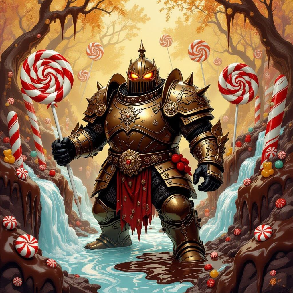 A fierce chocolate golem stands guard over a melting chocola...