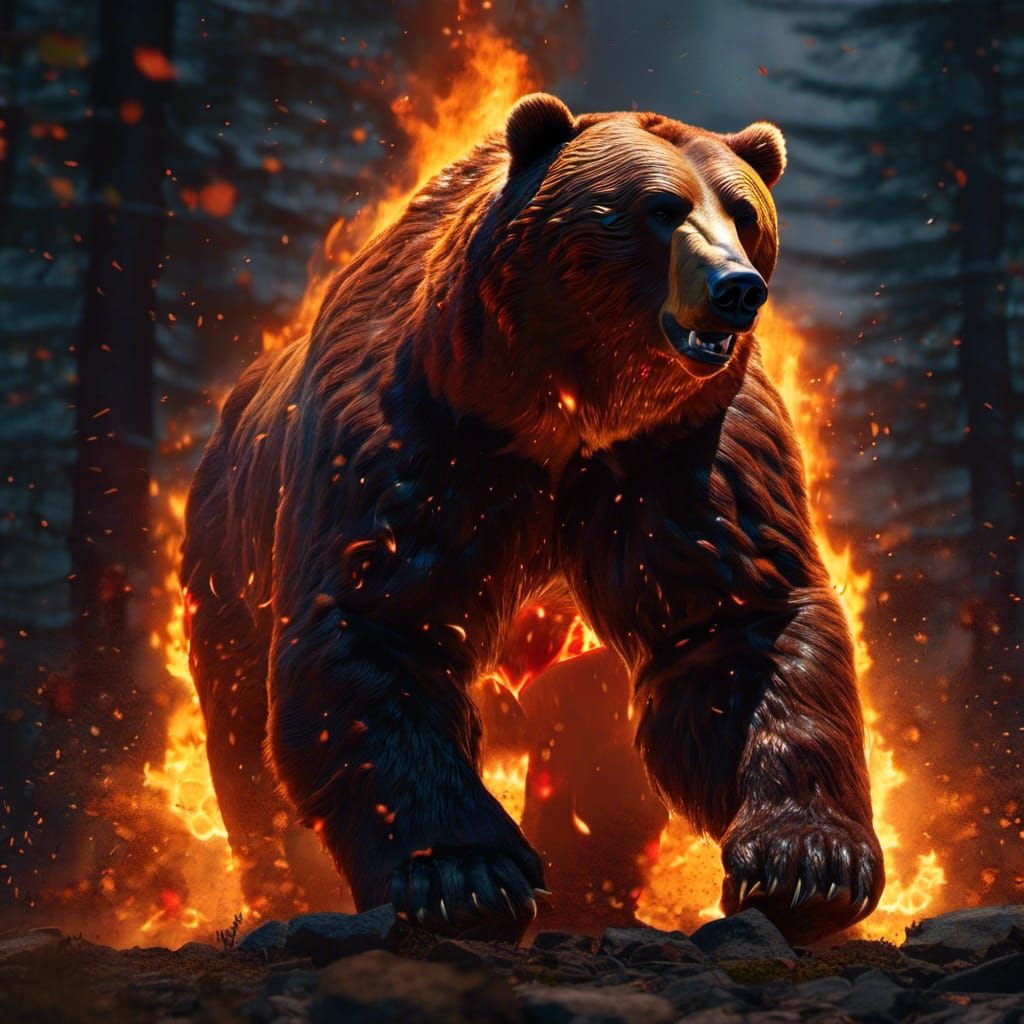 Fiery Kodiak Bear: Epic Photorealistic Render