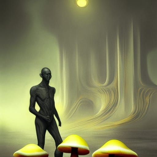 Surreal Grandfather in a Dystopian Fantasy Landscape