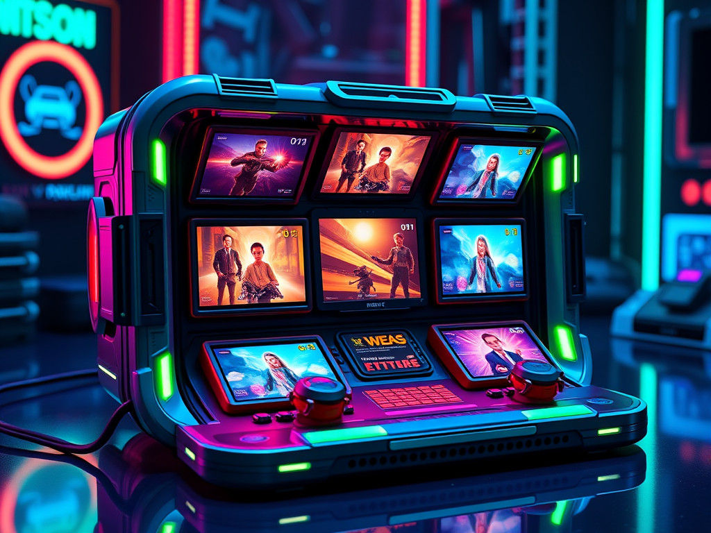 Futuristic Multi-Screen Toy in Synthwave Neon Style
