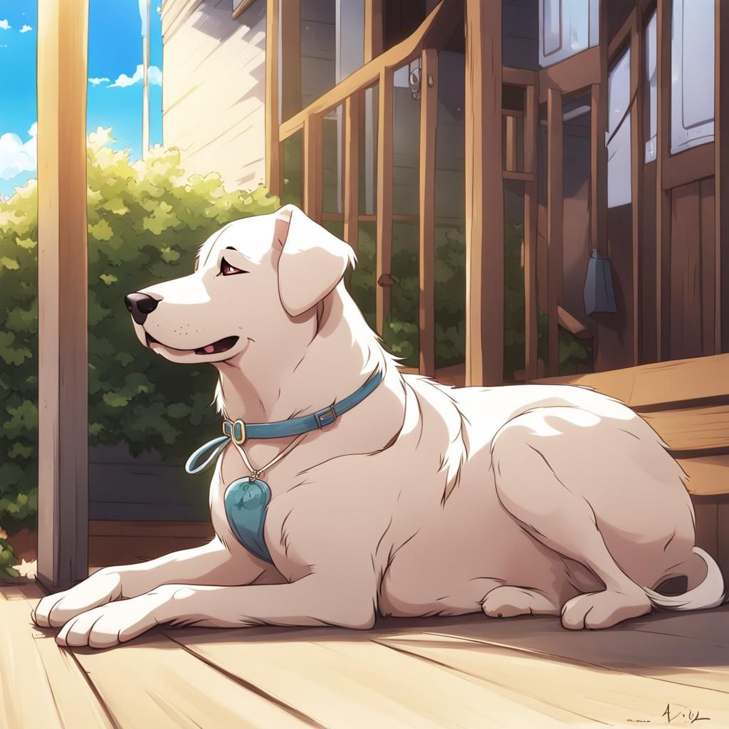 Dog Chilling in Sun: Anime-Inspired Art
