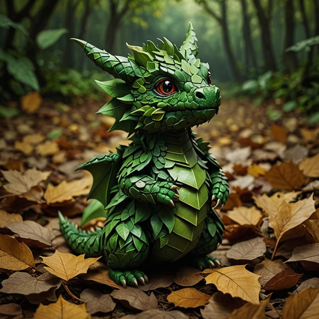 Dragon made of leaves chibi
