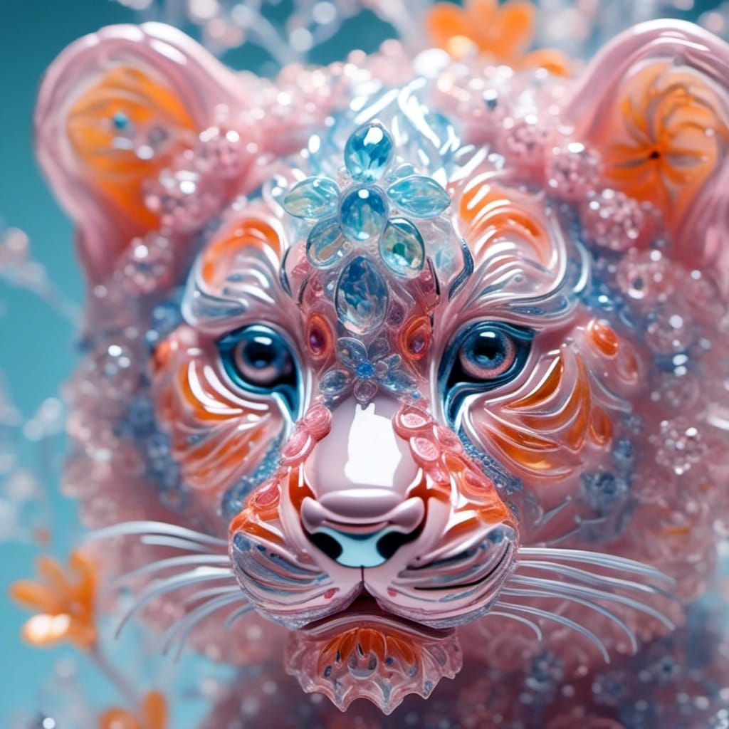 Luminous Glass Tiger Cub in Pastel Colors