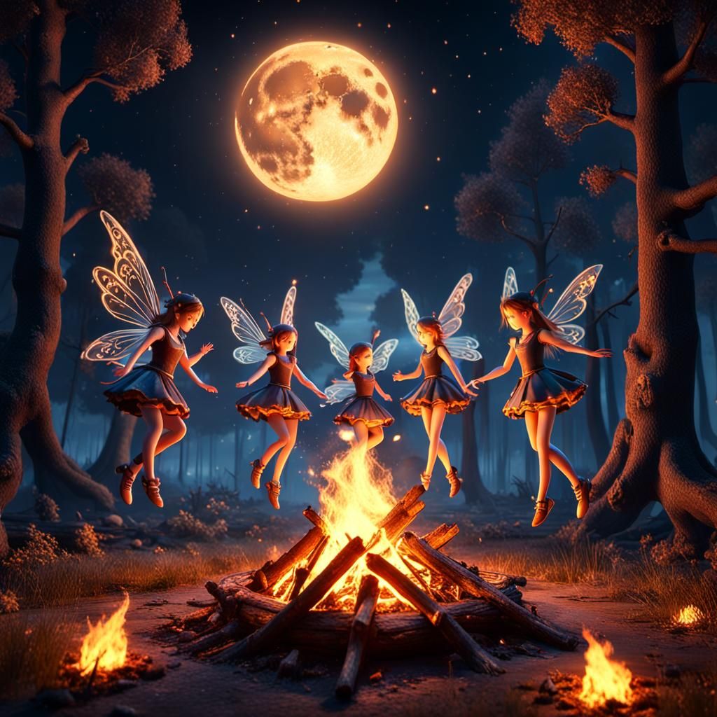 Dancing Fairies Over Bonfire: 3D Game Cinematic