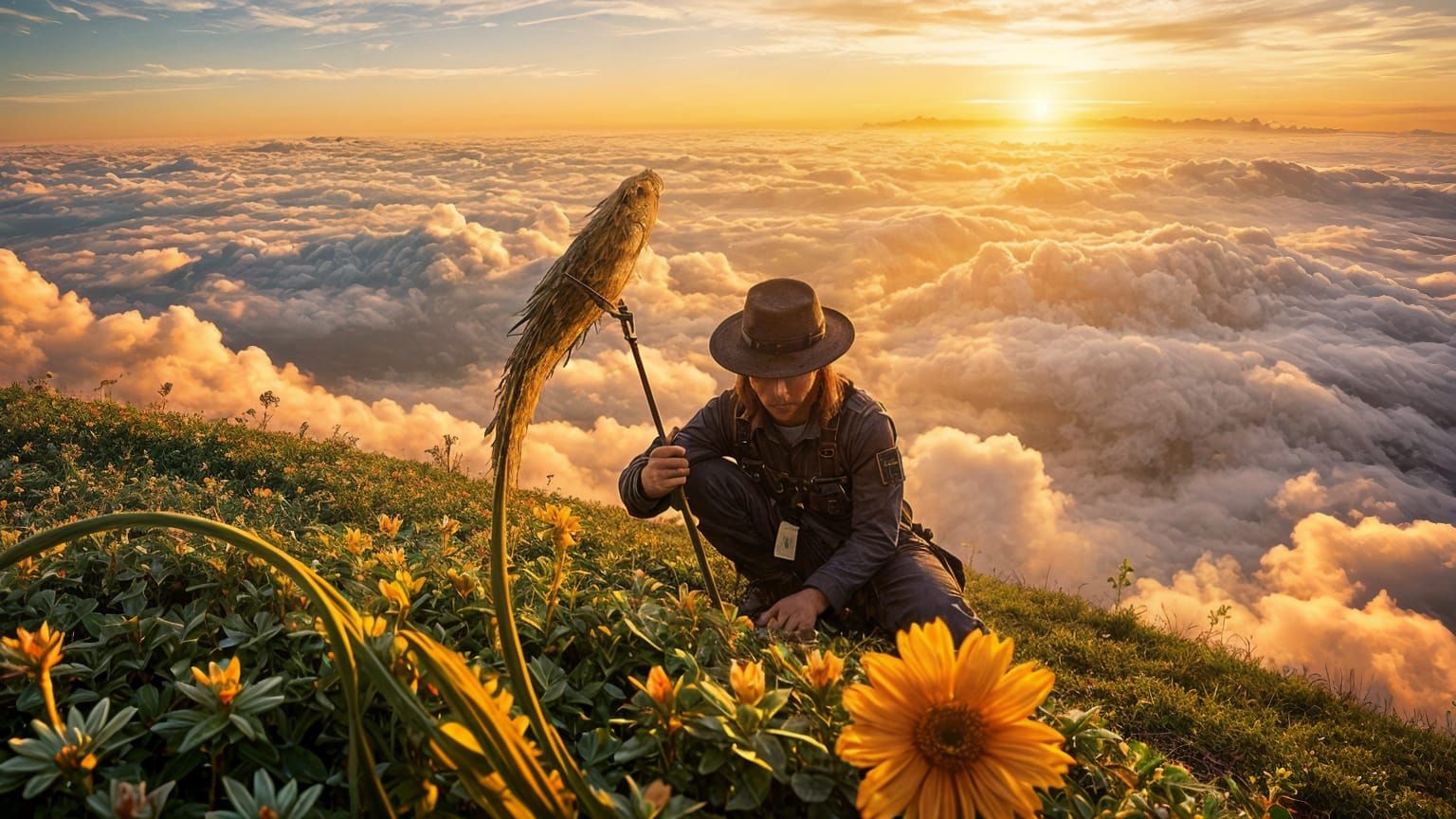 Cloud Gardener in a Surreal Fantasy Landscape