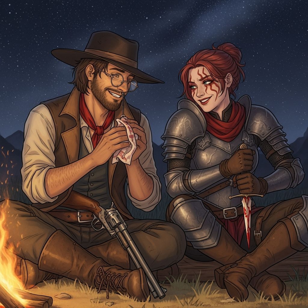 Gunslinger and Blood Knight by Campfire