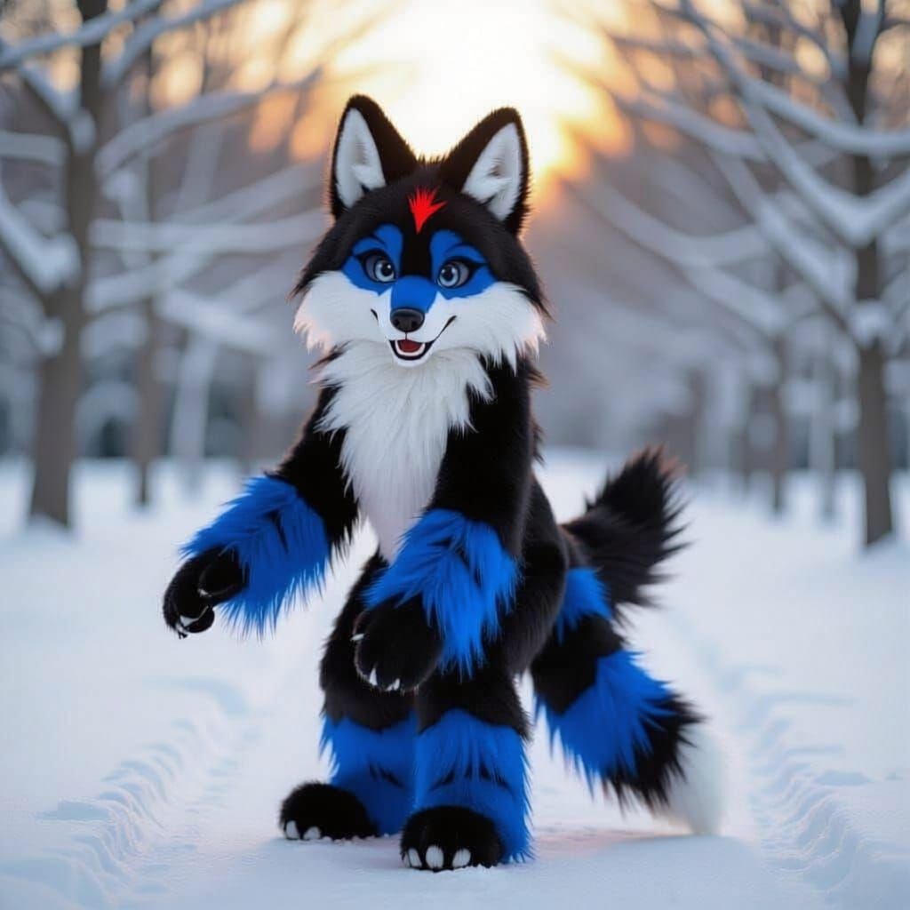 Red and Black Wolf Fursuit Character Design