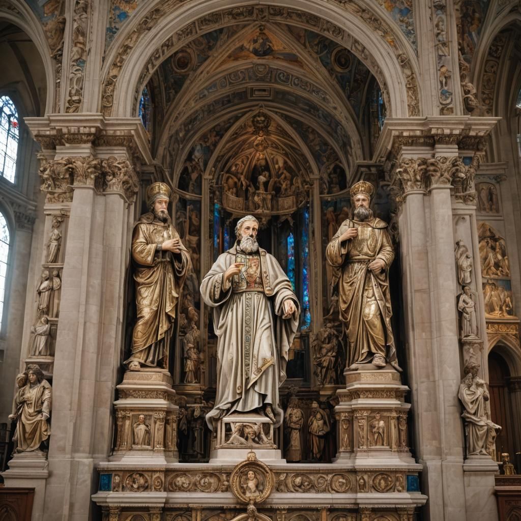 Grand Statues in Catholic Church Interior