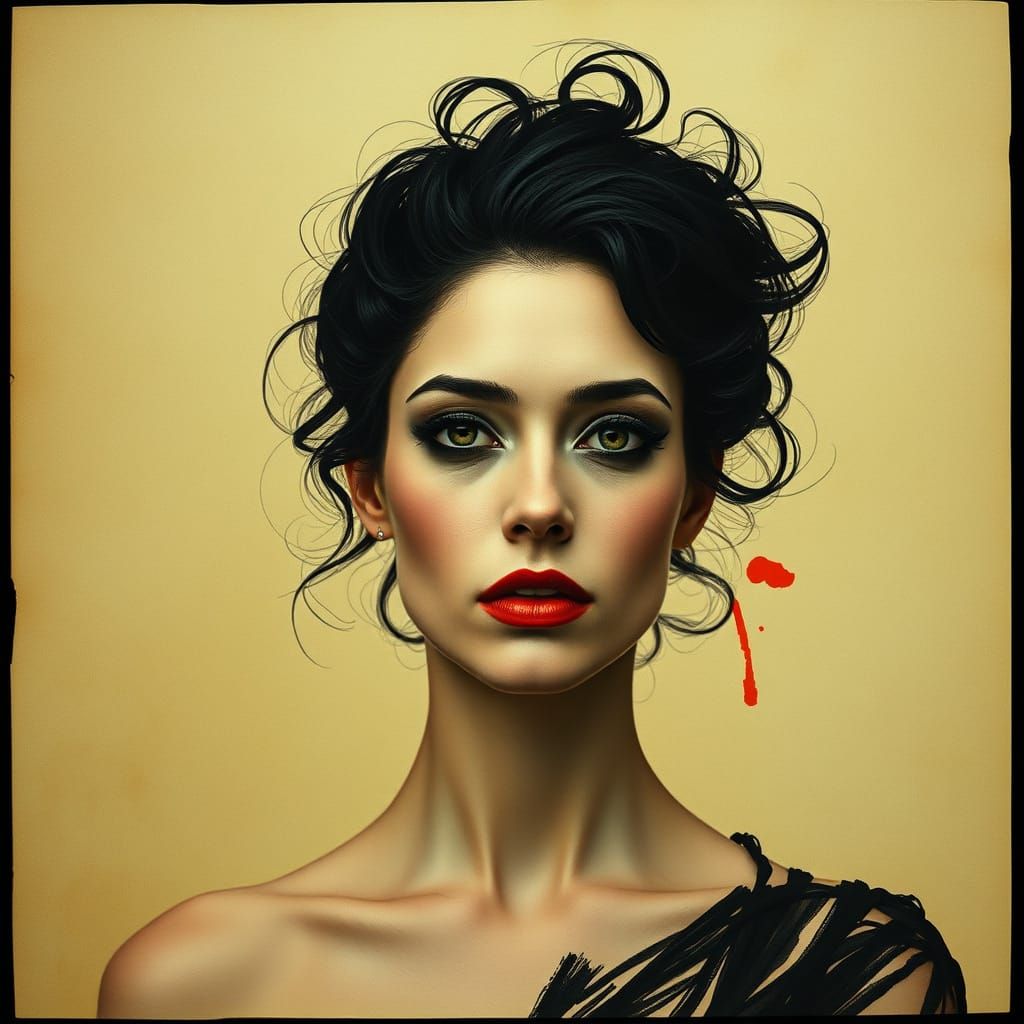 Woman in Cinematic Film Still Style with Egon Schiele-Inspir...