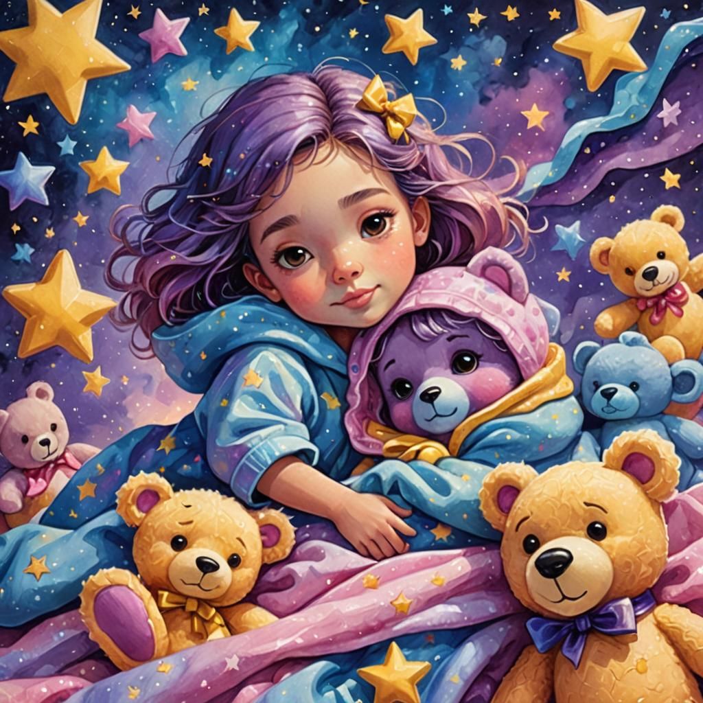 Teddy Bear Dreamscape in Mixed Media Illustration