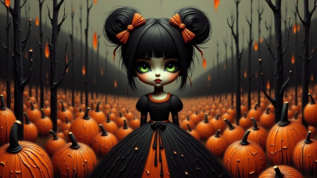 Ethereal Halloween Girl in Moody Cornfield