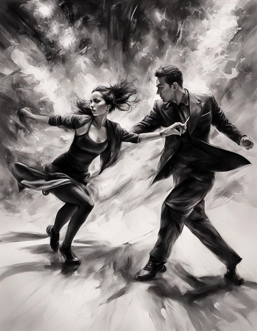 Dynamic Combat Jazz Choreography Pencil Sketch