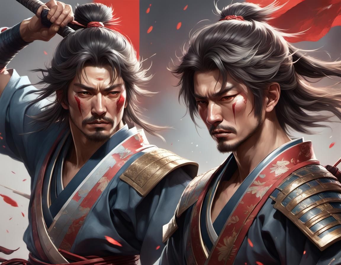 Samurai Warriors Clash in Hyperdetailed Portrait