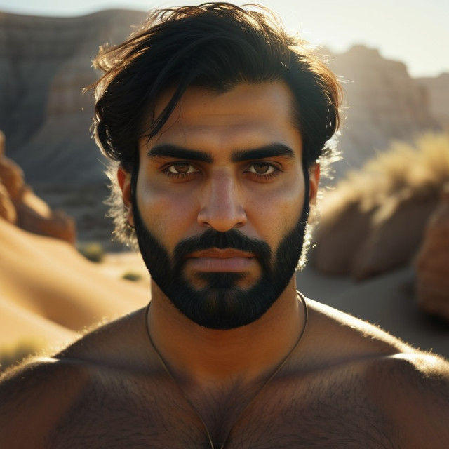Handsome Young Persian Man in Golden Hour Desert Landscape