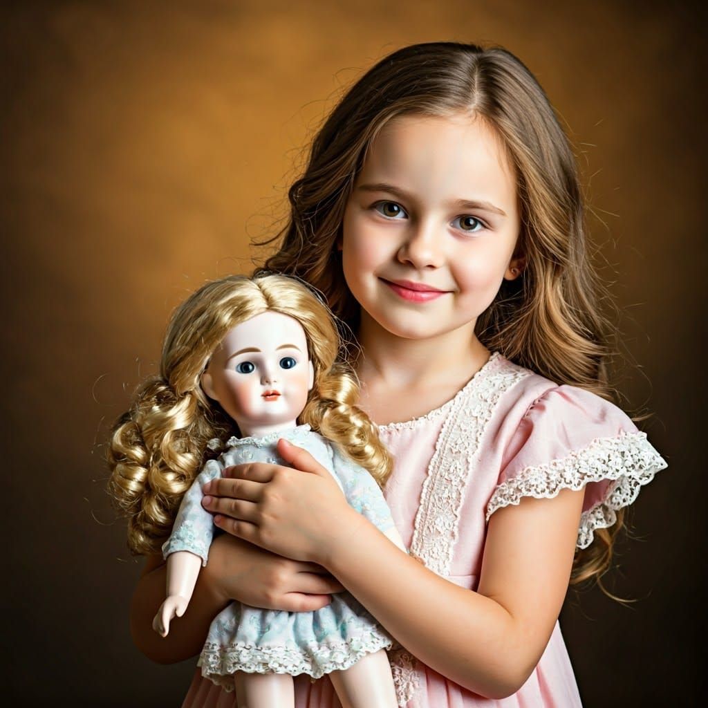 Gentle Girl Holds a Delicate Doll in Soft Light