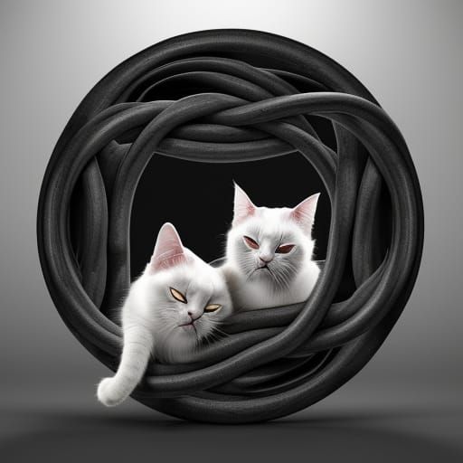 Yin Yang Cats Snuggling in Dark Fantasy Style