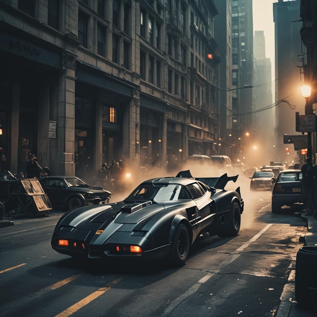 Dramatic Batmobile in Cinematic Film Style