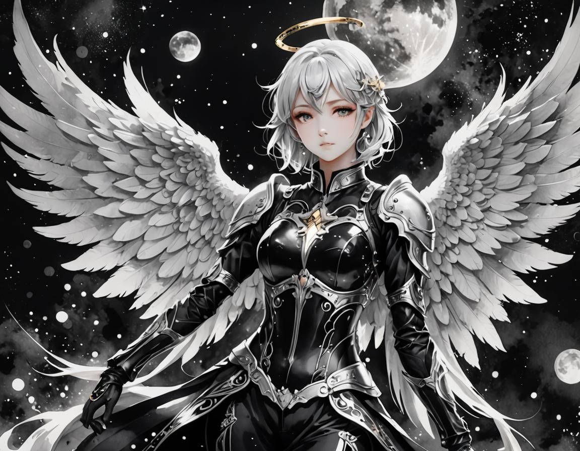 High Contrast Angel in Watercolour Lava Ballroom Suit