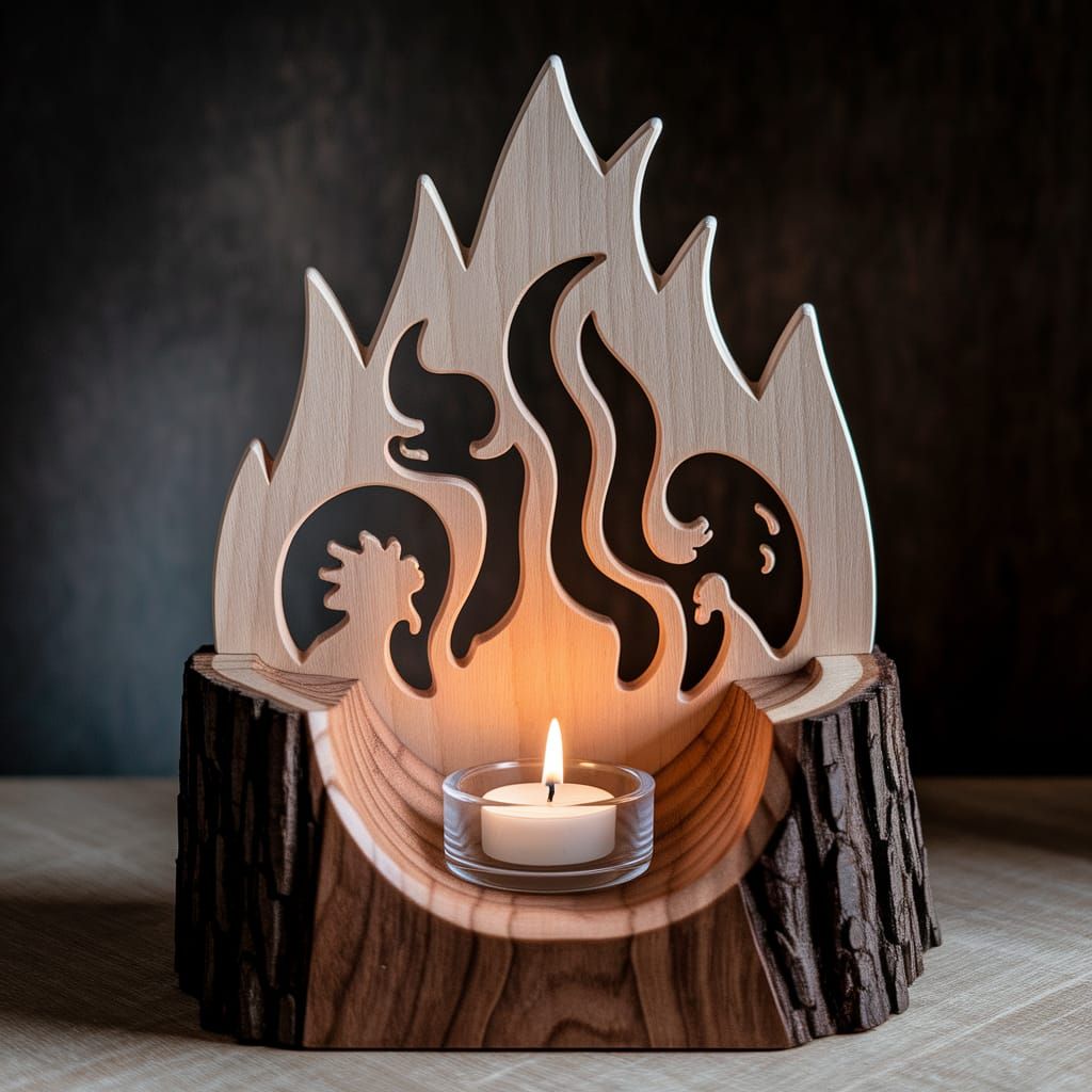 Wooden Mountain Castle Sculpture with Candlelight