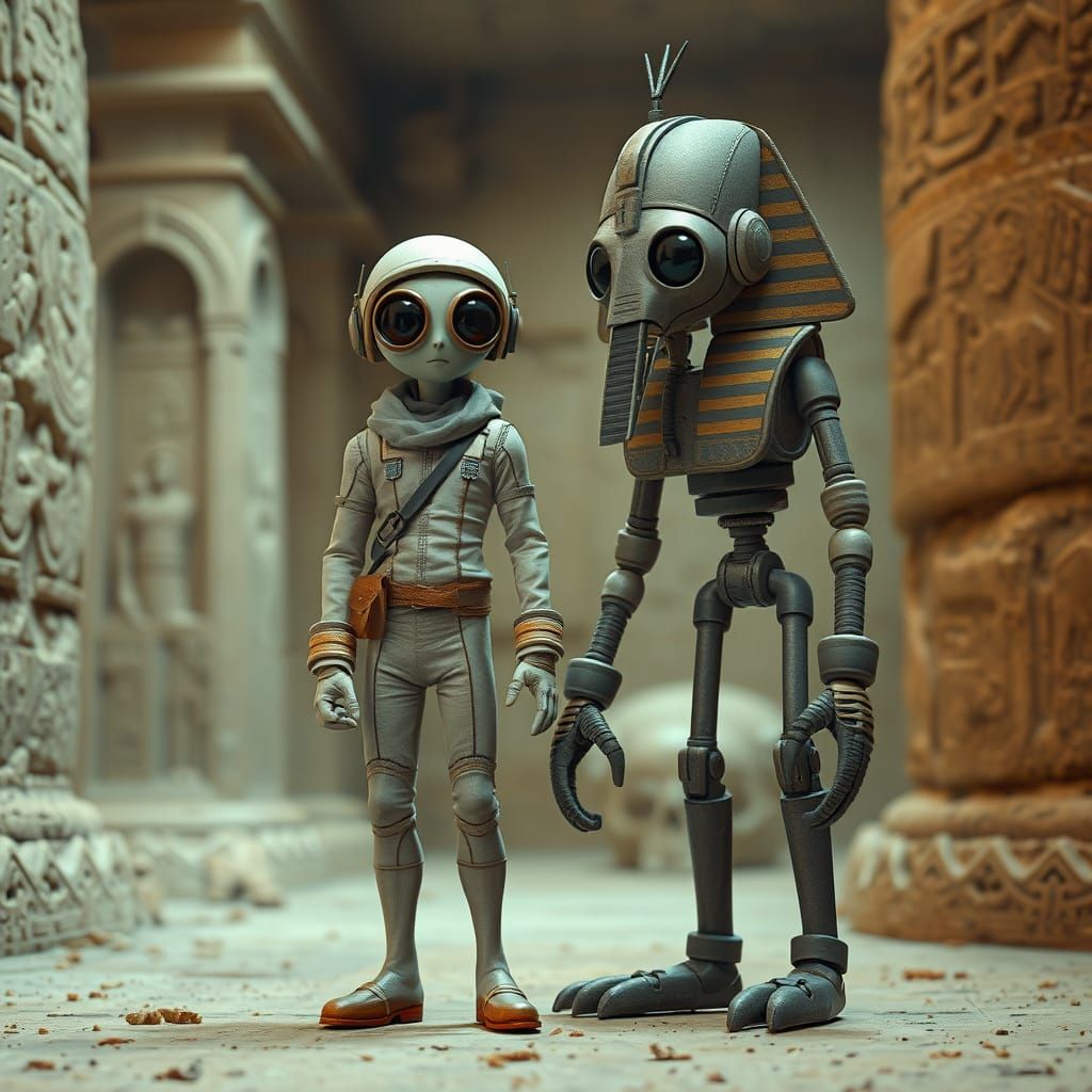 Retro Sci-Fi Alien Explorer in Claymation Style