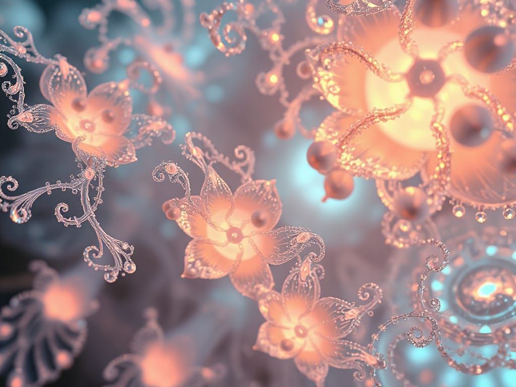 Bioluminescent Blooms and Fractals in Art Nouveau Style