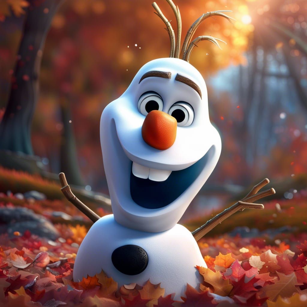 Olaf Portrait with Autumn Leaves, Photorealistic Digital Art