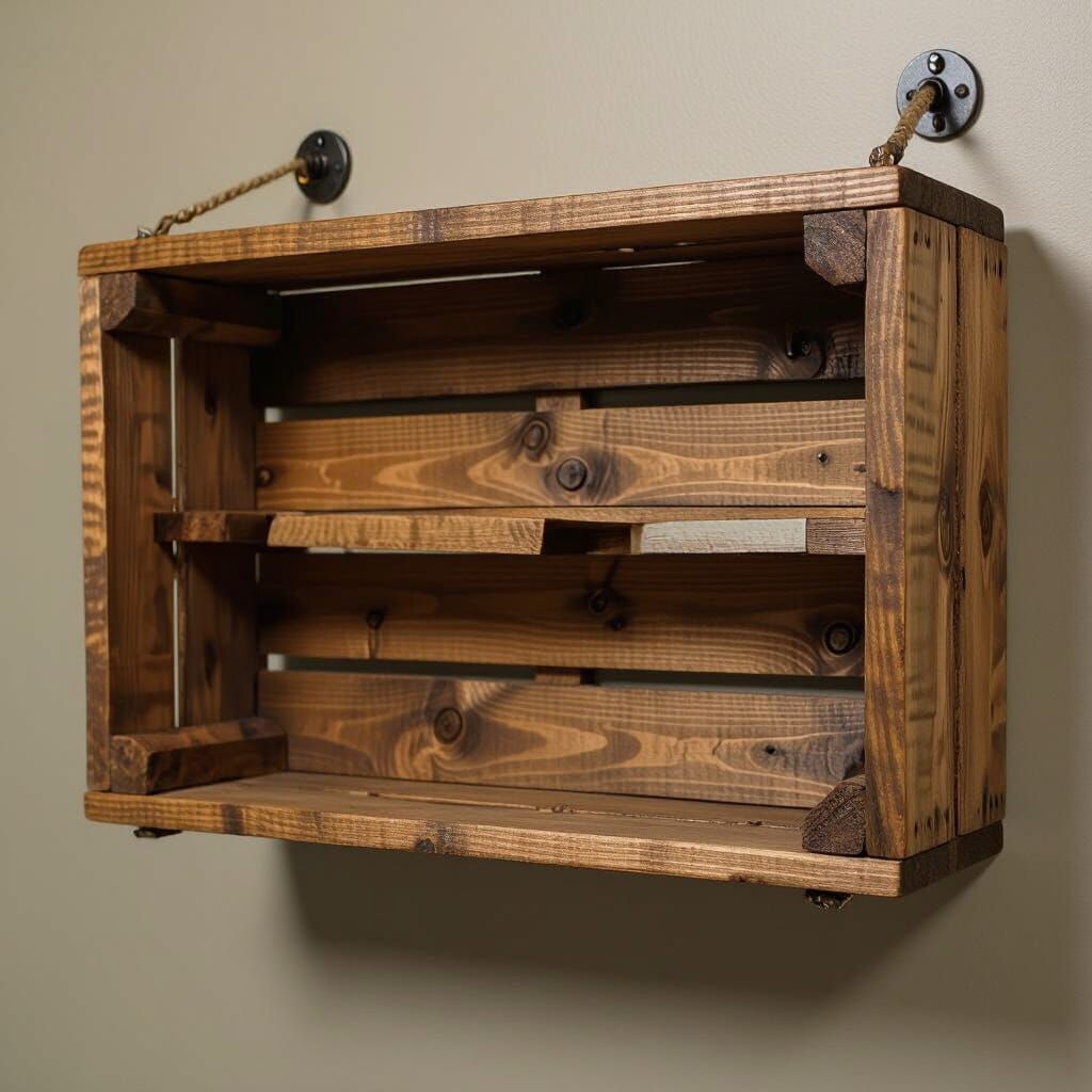 Rustic Wood Crate Shelf with Open Front