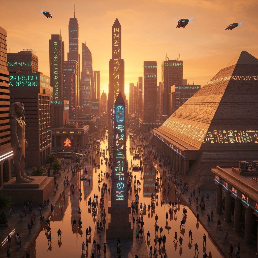Futuristic Desert Megapolis at Sunset