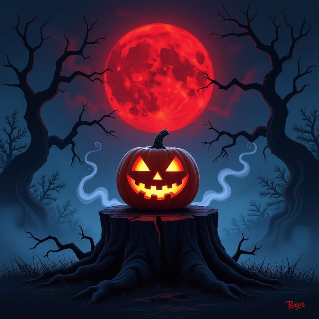 Halloween Curse: Evil Jack-o'-Lantern Under Blood Moon