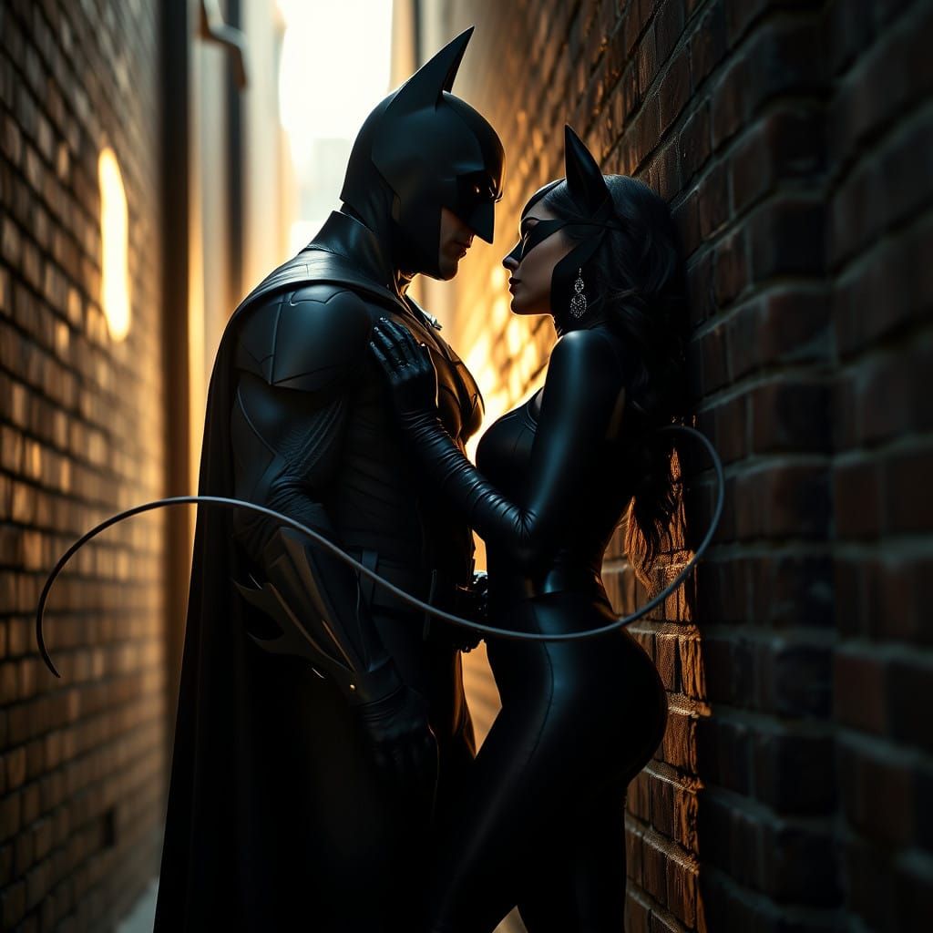 Batman and Catwoman in Intimate Gotham Alleyway Moment