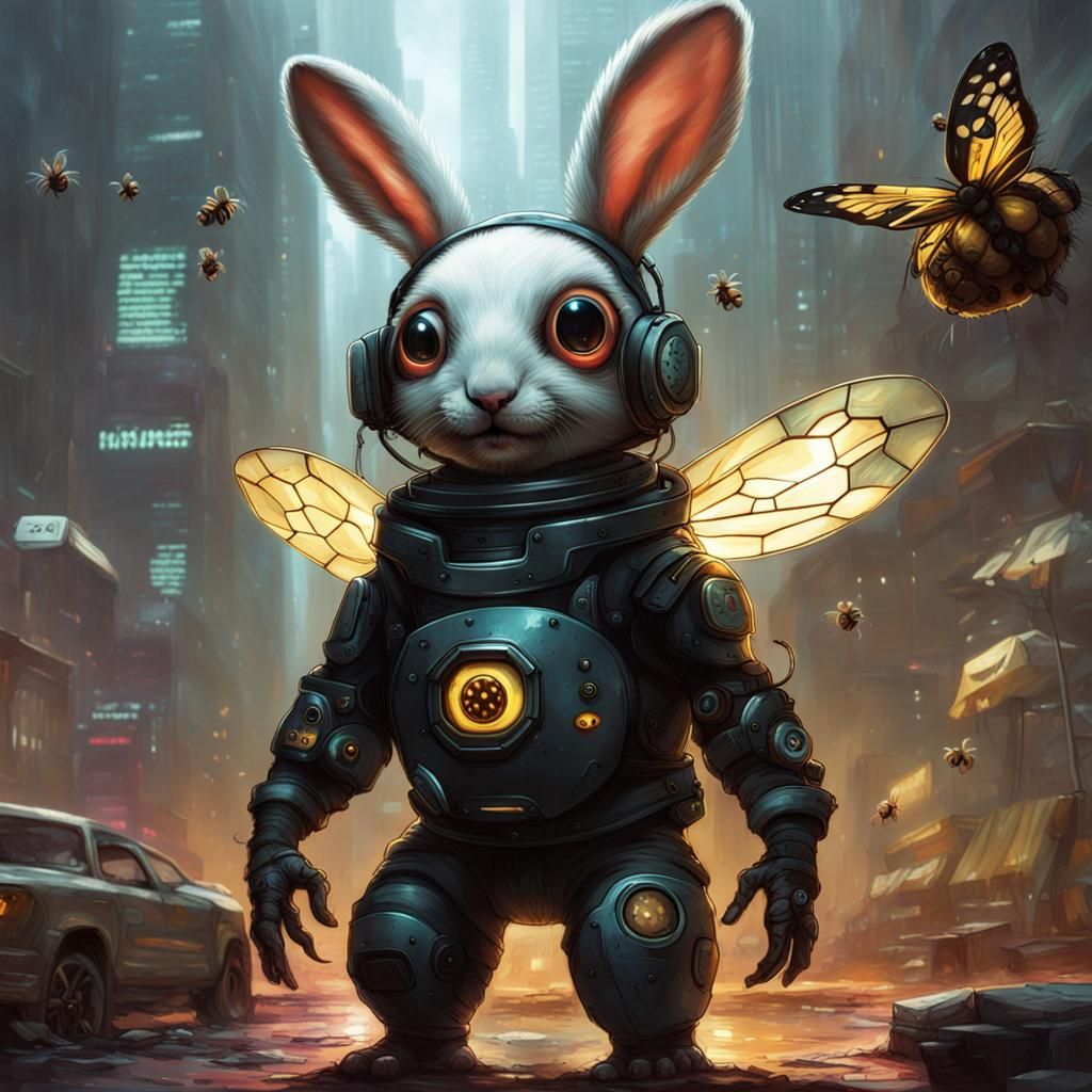 Cyberpunk Rabbit with Bees