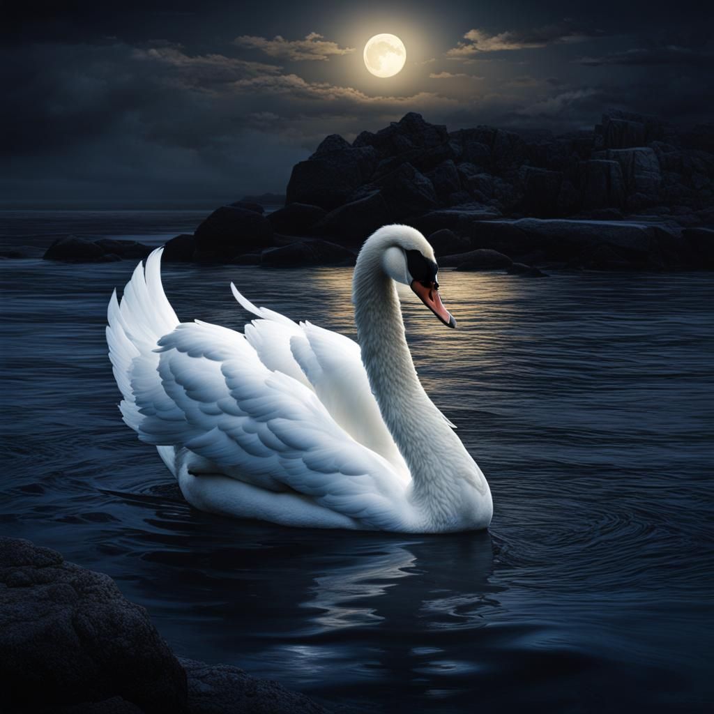 Swan Princess Under Moonlight: Hyperrealistic Cinematic Imag...