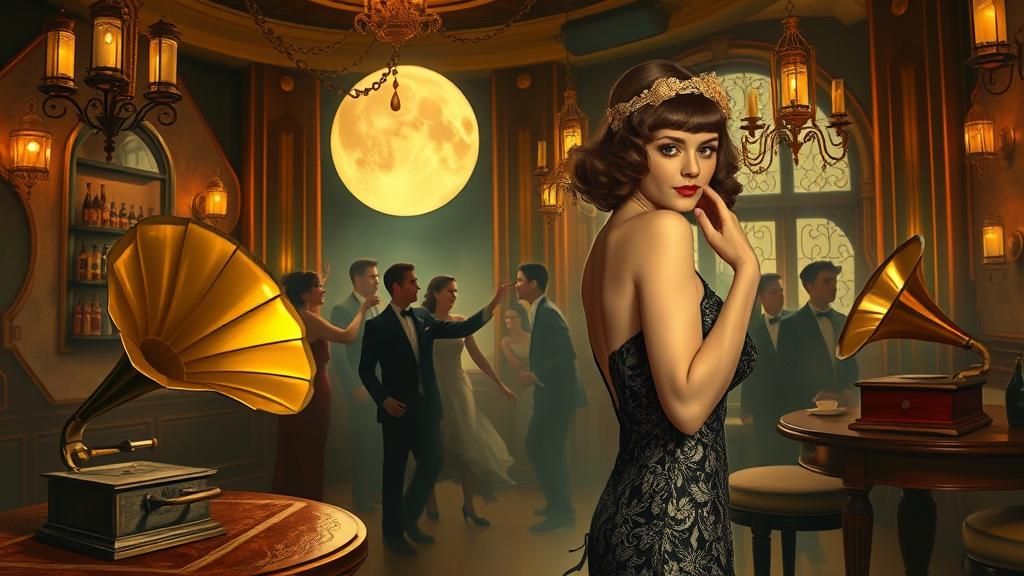 Flapper in Jazz Club: Roaring Twenties Art Nouveau