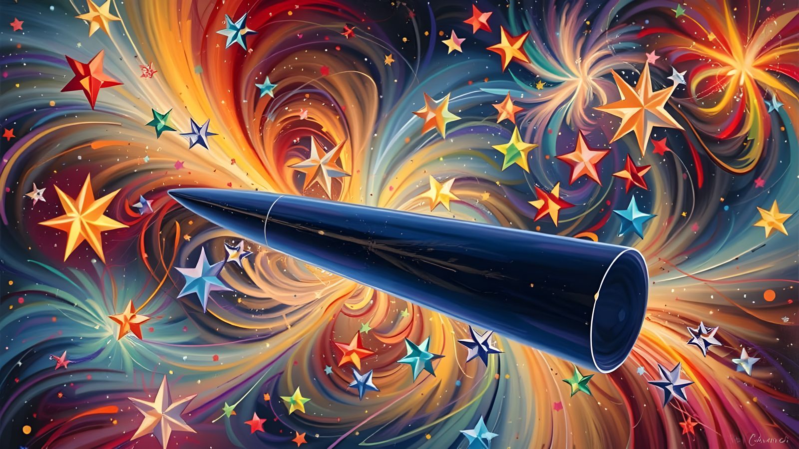 Reflective Cylinders in Abstract Expressionist Impasto Vorte...