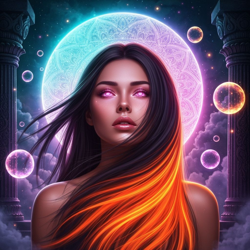 Ethereal Woman Under Glowing Moon in Fantasy Digital Art
