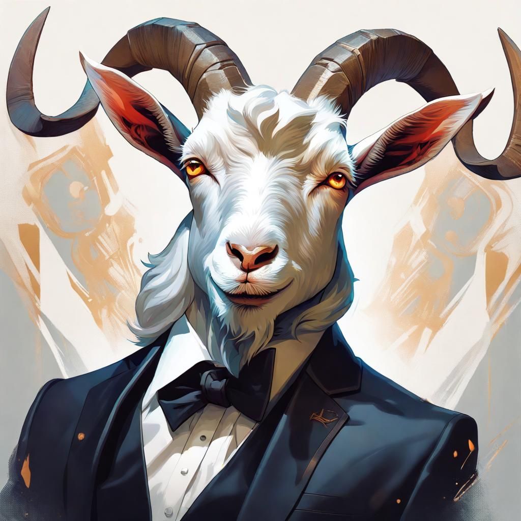 Goat in Black Suit Portrait, Hyperdetailed Art