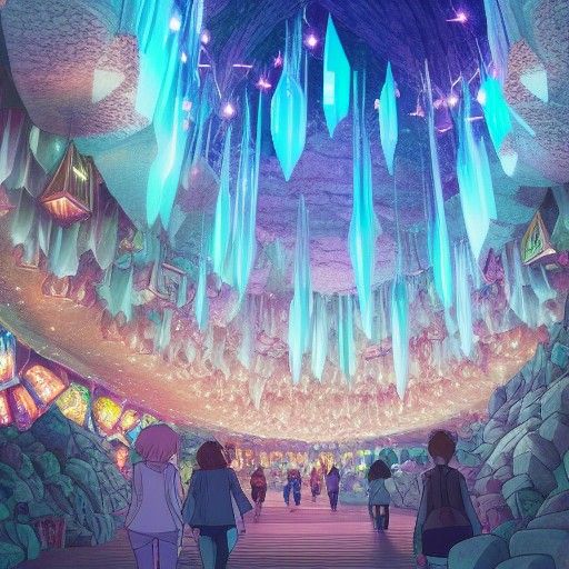 Crystal Cave City in Anime Style by Studio Ghibli