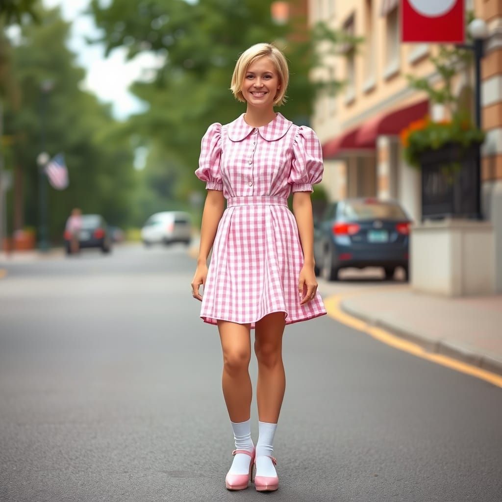 30-Year-Old Sissy Man Wears Pink Gingham Dress on City Stree...