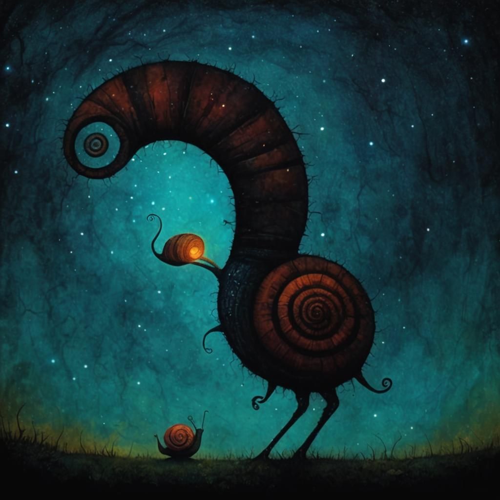 Surreal Snail Illustration in Dark Style