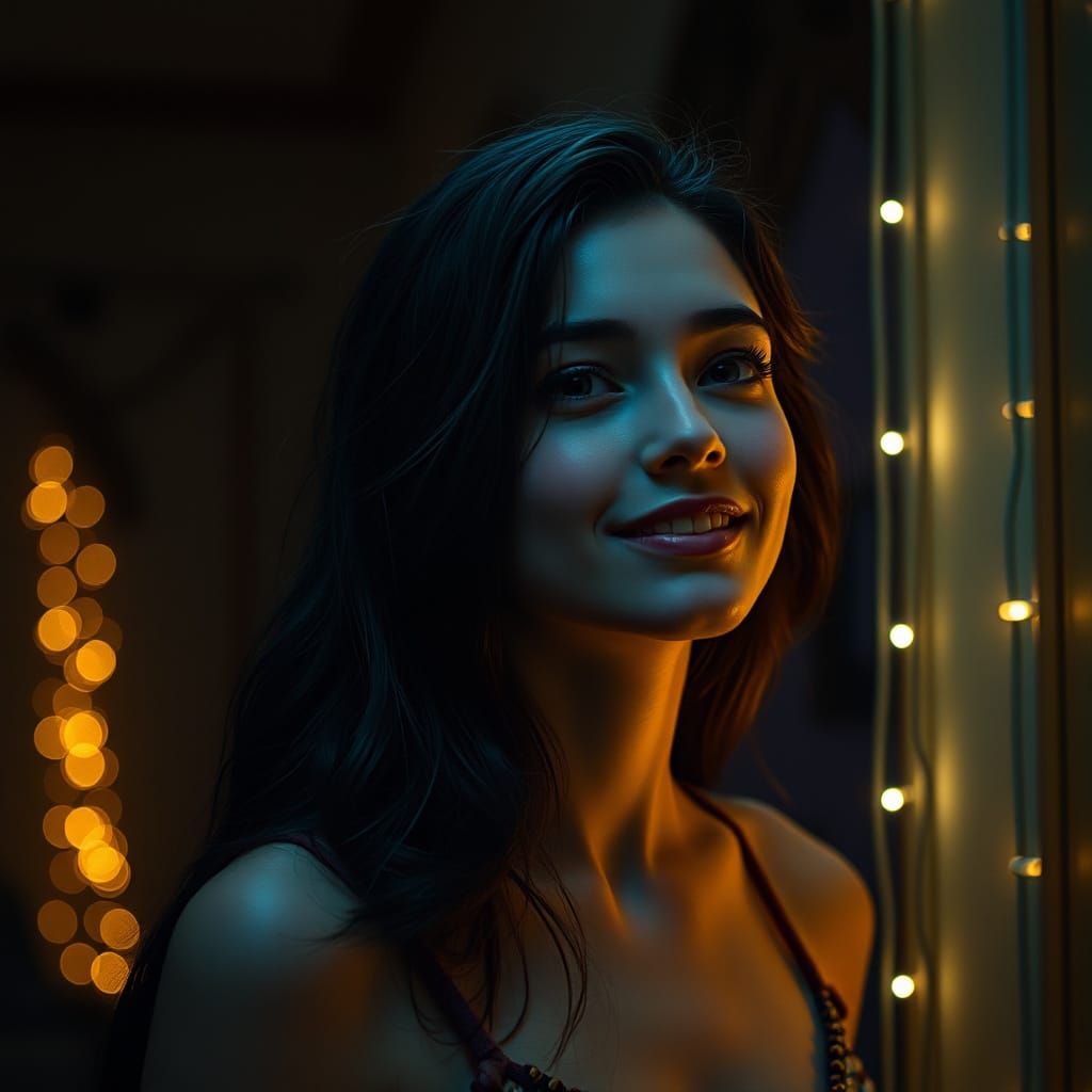 Hopeful Woman in Shimmering Light: Digital Art