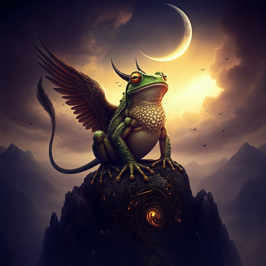 Frog Griffin on Mystical Mountain in Digital Matte Painting