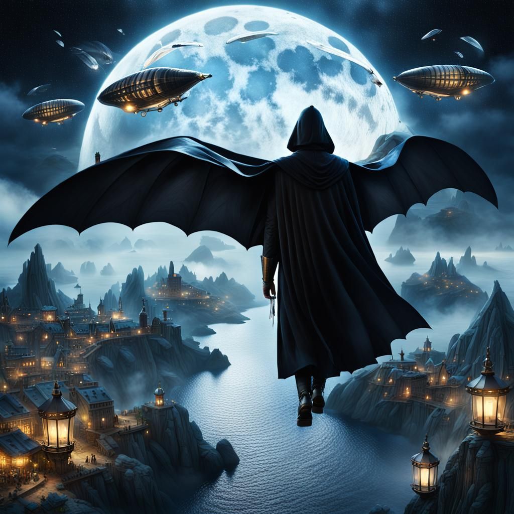 Moonlit Wingspan: Lone Spy Soars Through a Starry Night Sky