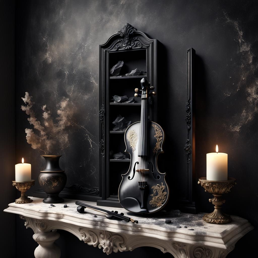Chalk Violin on Antique Shelf: Matte Painting