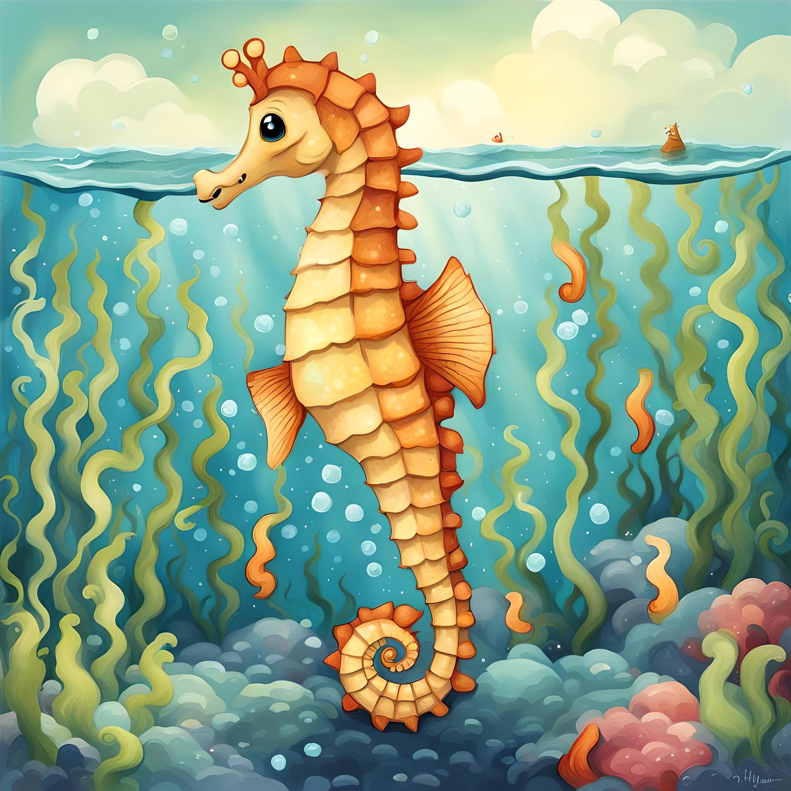 Cute Seahorse Storybook Illustration