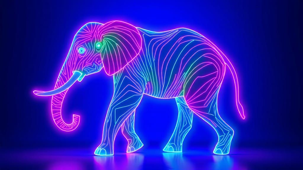 Radiant Neon Elephant in a Futuristic Style