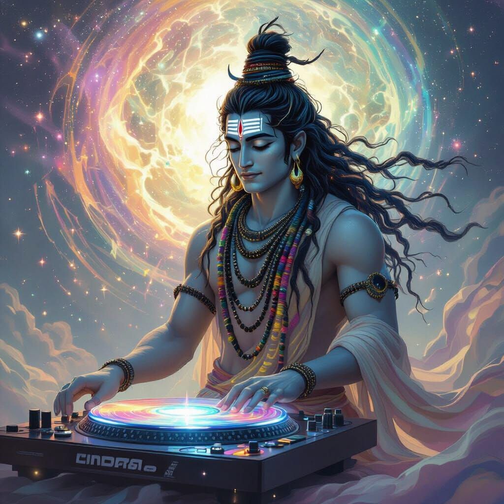 Lord Shiva as Cosmic DJ in Psychedelic Trance Art